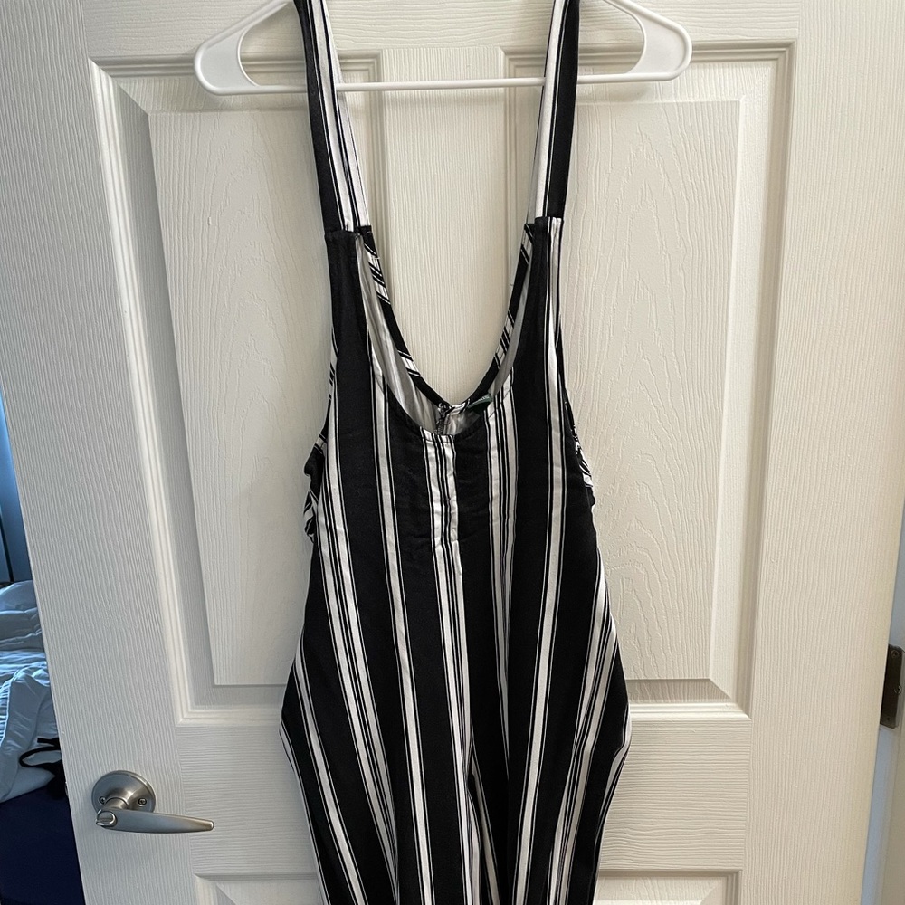 Black Striped Wide Leg Jumpsuit Overall